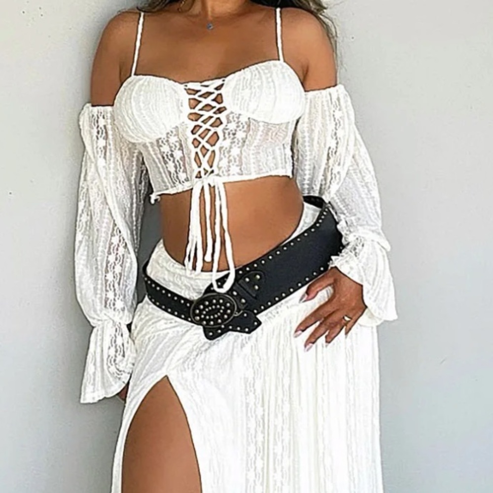 White A-Line Crop Top with Slit for Resort Wear